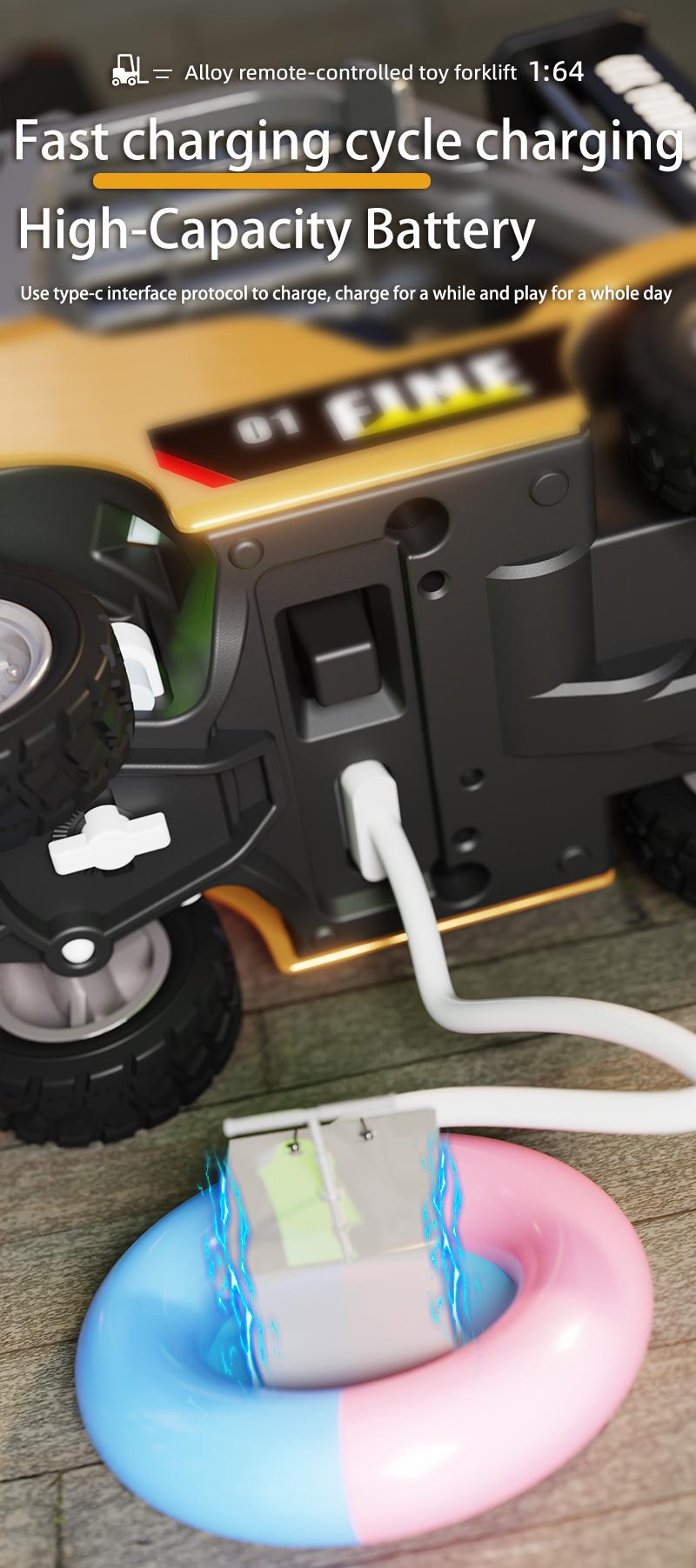 Hotfree Mini RC Construction Truck Toys, 1/64 Scale Alloy Excavator & Forklift with Lights and Sounds, USB-C Rechargeable Remote Control Vehicle Set, Birthday Christmas Gift for Boys Kids & Adults