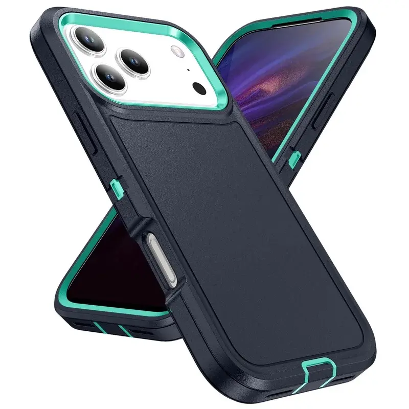 3-in-1 Heavy Armor Cellphone Case, Hard Plastic Frame & TPU Back Cover for iPhone 18,17,17 Air,16,15,14,13,12 Pro Max Plus - Protective Handheld Devices Accessories Casing