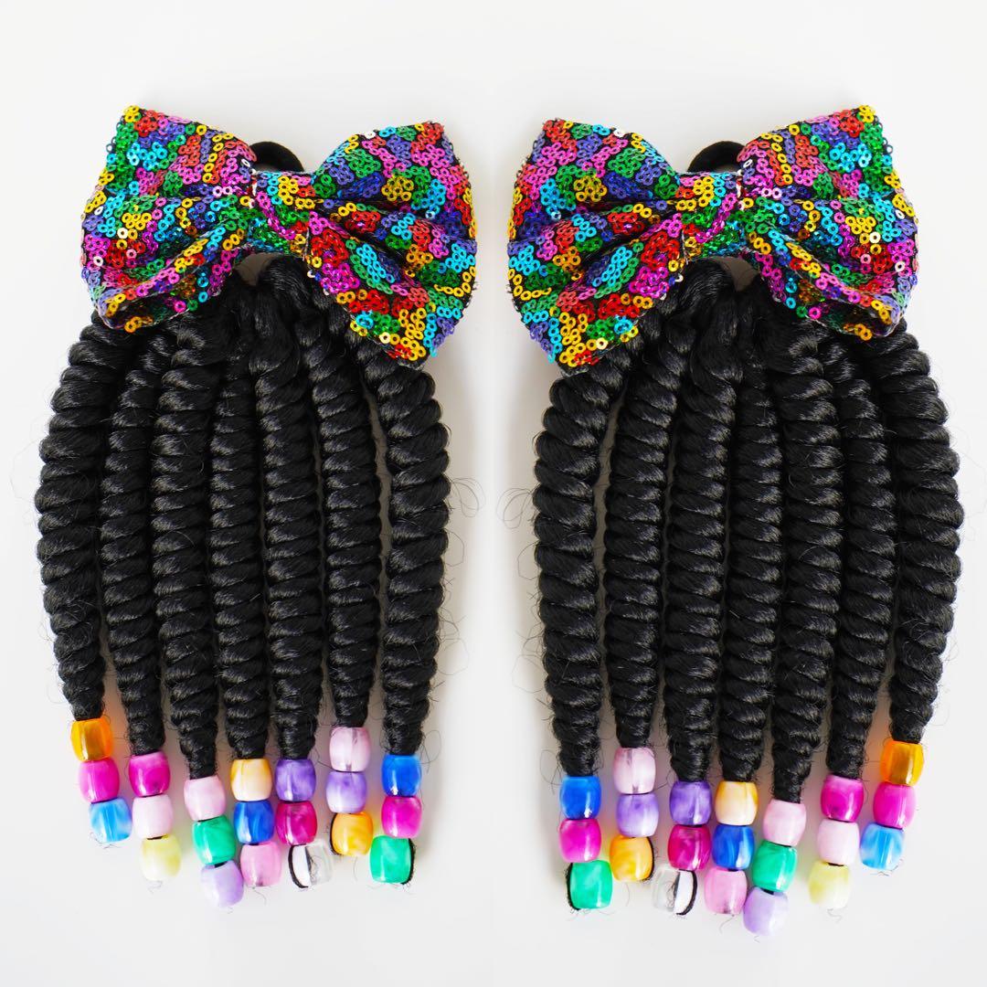 Set of 2, Braids Ponytail Extension with Beads,  Hair Extensions with Bow -Easy to Install, Good Choice to Dress Up, Gift for Girl Princess Braided  party city  Wig hair extensions movie clip hair extensions girl hair clip braiding hair Beaded ponytails,s