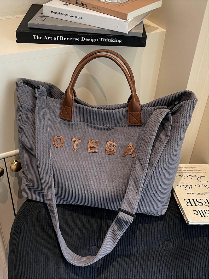 Large Capacity Tote Bag for Women, Casual Letter Decorated Shoulder Crossbody Commuter Handbag, Stylish Everyday Use, Slouchy Tote