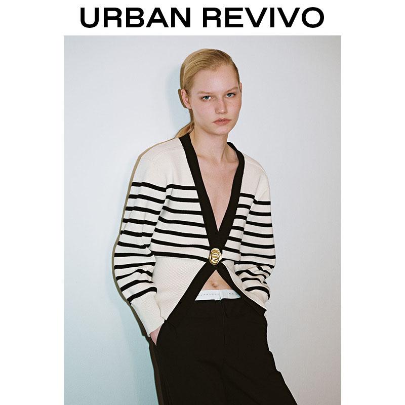 URBAN REVIVO 2026 Women V-Neck One Button Skater Knitted Cardigan Tops Knitwear  Casual Outfit Clothing Girl Elegant Fashion Trendy and Versatile SpringStatements
