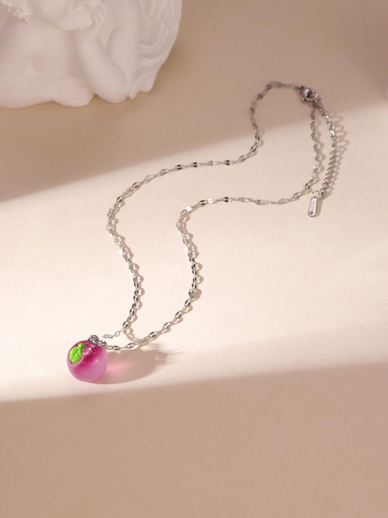 Edgy Girly 3D Fruit Shape Silver Necklace Lightweight Music Festival For Women