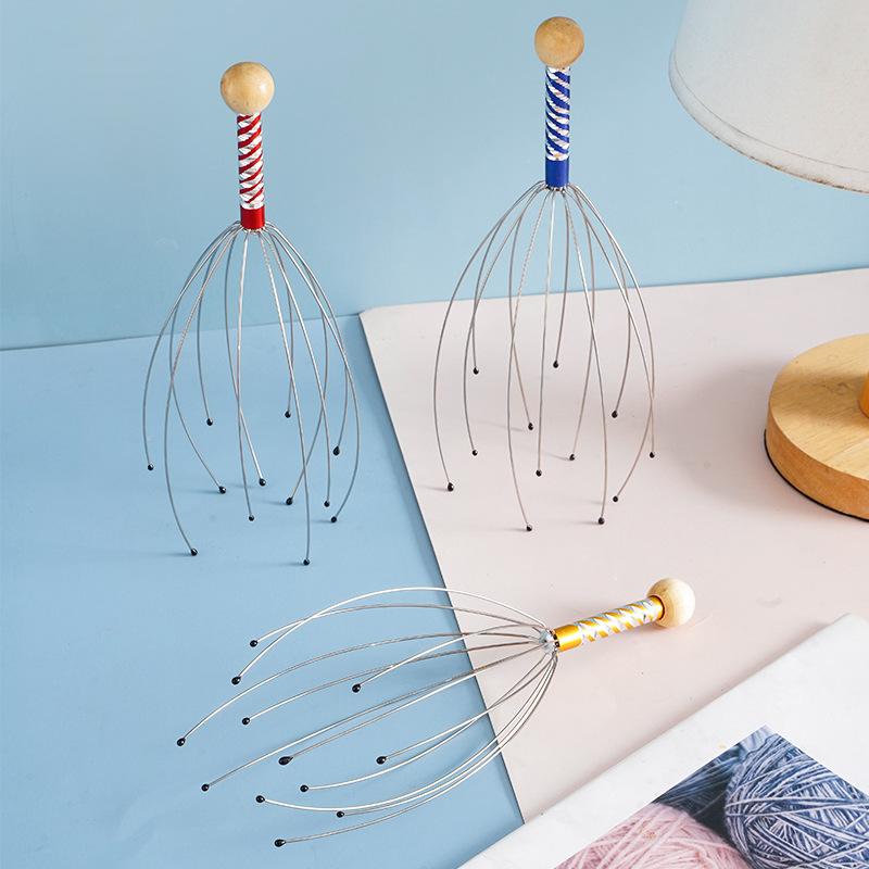 Stainless Steel Octopus Head Massager Set, Natural Pressure Relief Tool for Neck & Body, Scalp Relaxation Massage Device