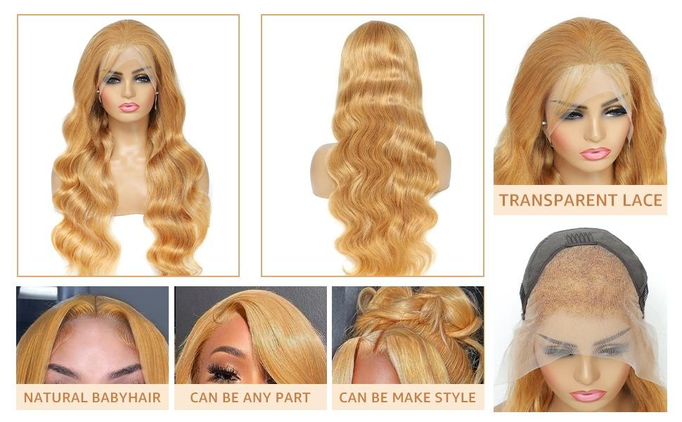 Honey Blonde Lace Front Wig Human Hair 13x4 Glueless Wigs Human Hair Pre Plucked Lace Front Wigs Human Hair Colored 27# 200 Density Honey Blonde HD Lace Front Wig