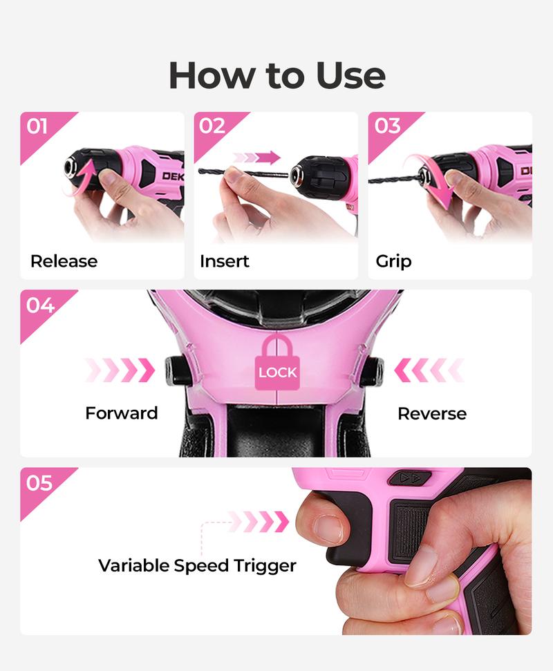 DEKO 8V Cordless Drill Set – 126-Piece Home Tool Kit With Storage Case, DIY Power Tools For Fence Work, Home Décor, Furniture Assembly & Everyday Repairs