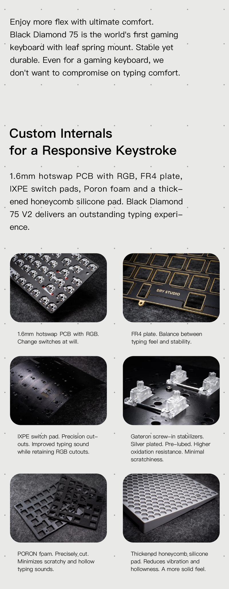 Black Diamond 75 V2 Mechanical Gaming Keyboard, 2.4G Wireless Low Latency, Leaf Spring Mount, Superb Typing Flex & Comfort, Custom RGB