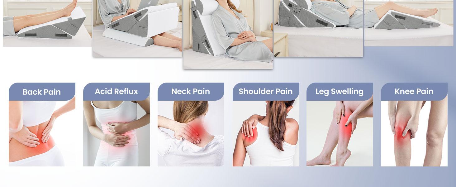 Sasttie Supportive 2PCS Adjustable Size Bed Wedge Pillow Set with Memory Foam Neck Rest Cushion - Post-Surgery, Acid Reflux, Sleeping Use, Dark Grey & White
