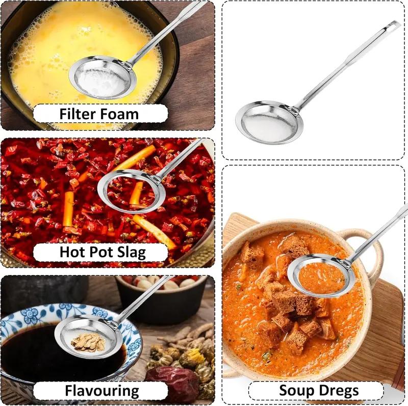 1 PCS Stainless Steel Fat Skimmer Spoon,Oil,Extra-Large & Long Handle Fine Mesh Strainer for Cooking,Frying,Foam & Grease Removal.