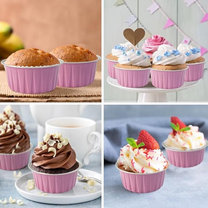 25PCS Aluminum Foil Lined Baking Cups with Lid, Disposable Mini Cake Cups, Muffin Mold, Pudding Mold, Wedding, Party, Dessert Container
