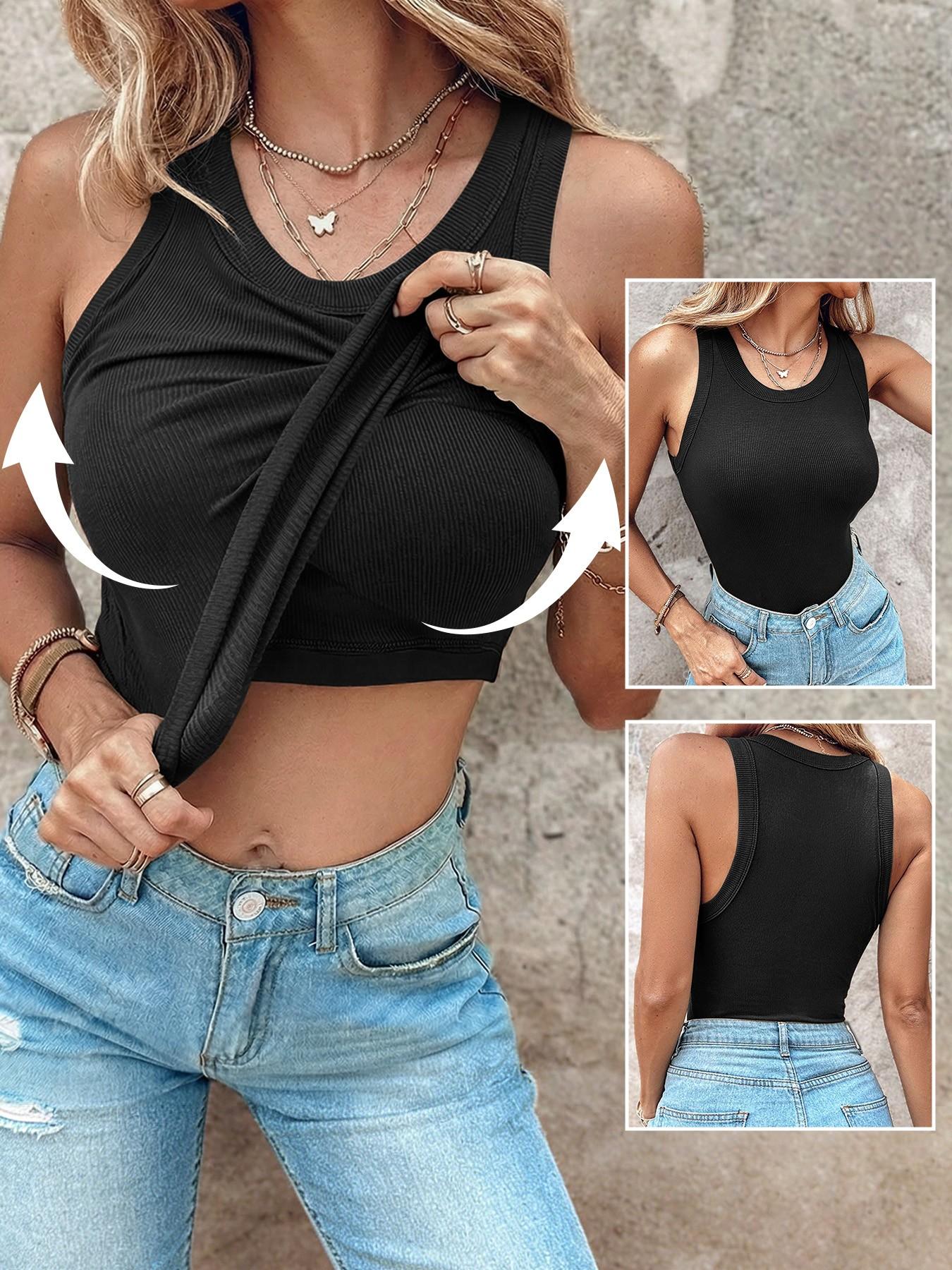 Ribbed Sports Tank Top with Backless Design, Sleeveless Style for All Seasons, Slim-Fitting with Organic Textile Yoga Sports Vest