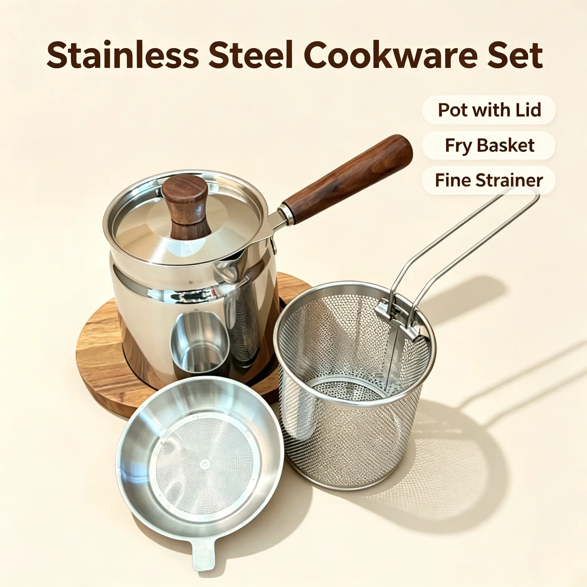 Tall Tempura Deep Frying Pan, Stainless Steel Pot with Strainer, Oil-saving Fryer for Potato Balls and Snacks in Kitchen