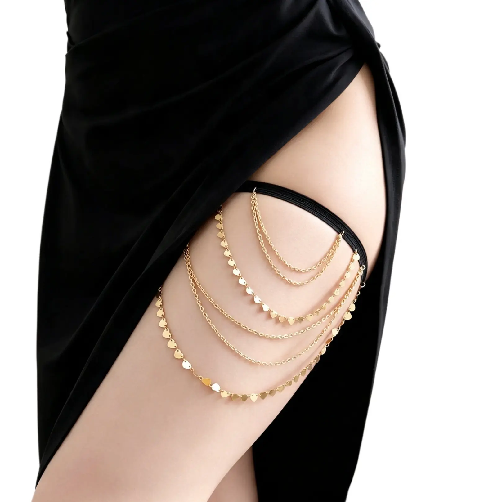Women’s Multi Layer Heart Tassel Thigh Chain, Elastic Strap Body Garter Jewelry, Trendy Retro Leg Accessory for Club, Beach, Party & Night Out Outfit