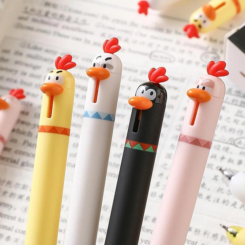 Creative Chicken Gel Pens Set of 4, 0.5mm Quick Dry Click Writing Pens, Unique Design Fun Relax Office Gift Pen Christmas Present