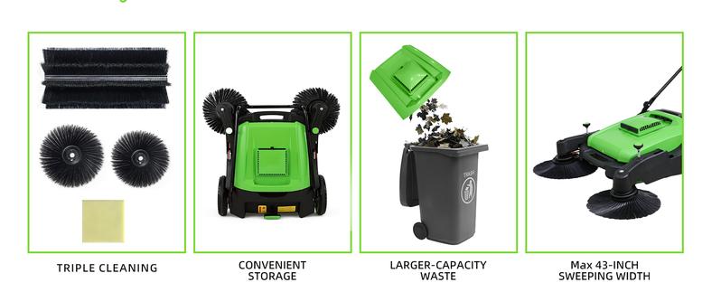 41" Walk-Behind Hand Push Floor Sweeper, 15-Gal Large Capacity, Folding Handle, 46000 SqFt/Hour, Ideal for Large Area Cleaning in Stores, Farms, Stable, Indoor & Outdoor Use