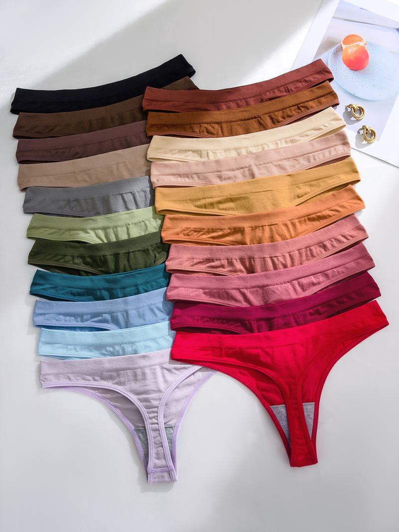 Women's Solid Color Drop Waist Thong, Soft Breathable Panty for Daily Wear, Women's Fashion Comfy Underwear for All Seasons