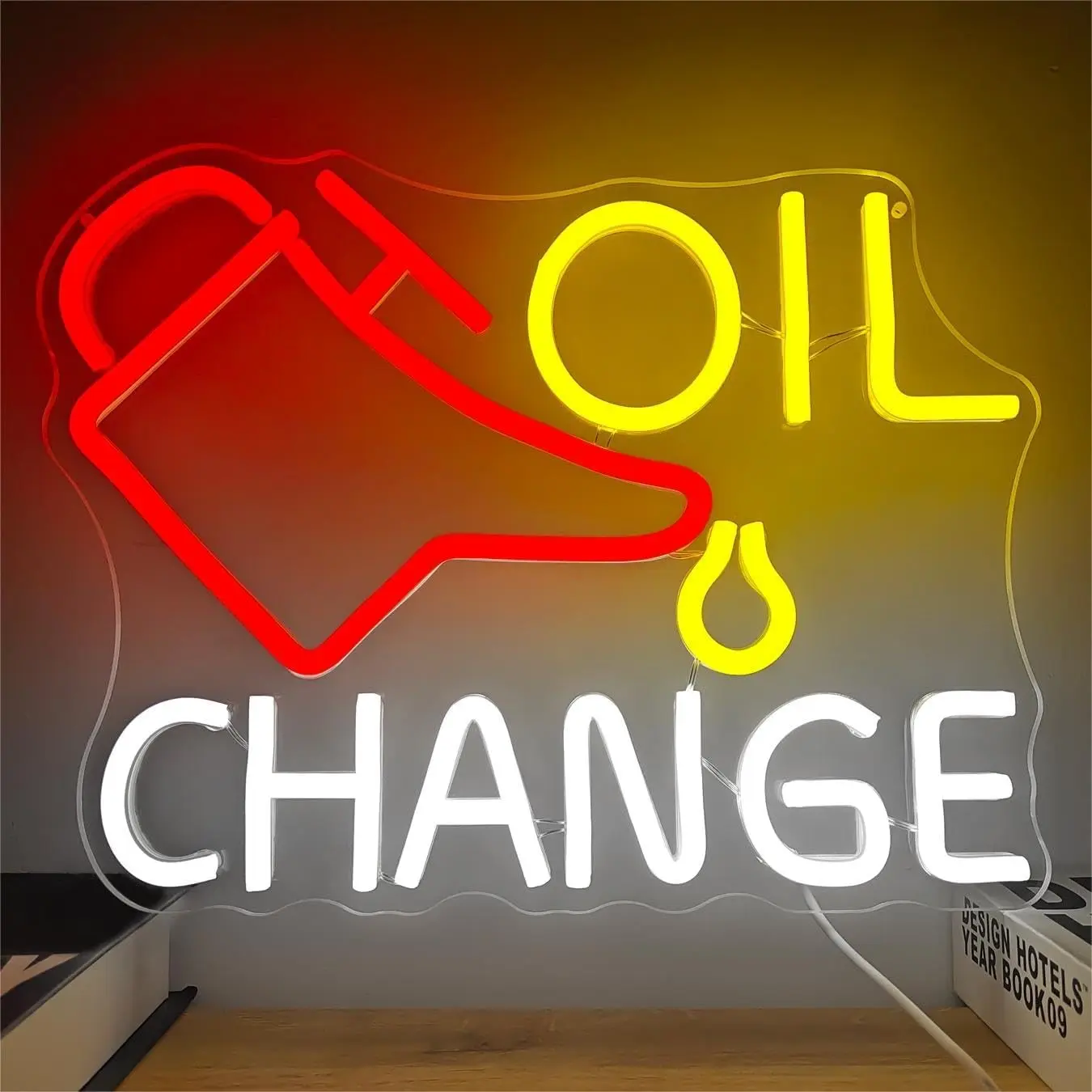 Neon Oil Change Sign for Garage, Adjustable Light LED Neon Sign for Wall Decoration, Repair Shop Gift, Car Room Workshop Decor