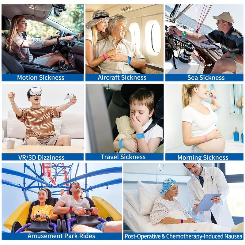 Anti-Nausea Wristbands, Motion Sickness Relief Bands, Sports Compression Wristbands and Finger Straps, Suitable for Car, Sea, Air Travel, Wrist Accessories