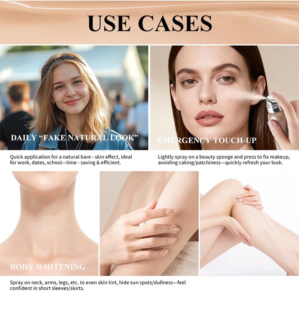4-Color Air Spray Foundation, Matte Liquid Makeup, Long-Lasting Setting Spray, Concealer Spray, Waterproof Sweatproof Foundation