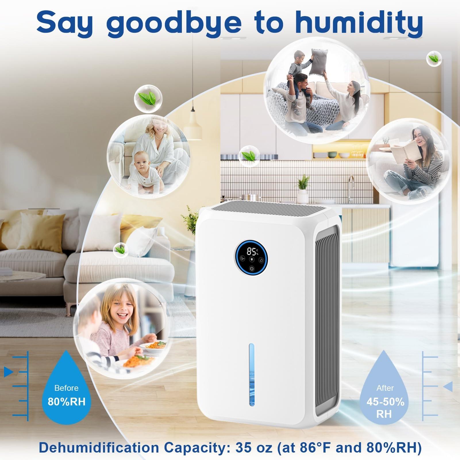 Dehumidifier for Room for Home, LED display screen, Quiet with Auto Shut Off, Dehumidifiers for Bedroom (2.6LWater Tank Capacity), Bathroom, RV, Closet