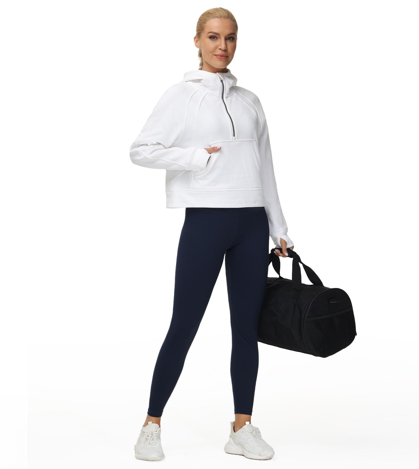 THE GYM PEOPLE Womens' Hoodies Half Zip Fleece Crop Pullover Sweatshirts with Pockets Thumb Hole  Casual Long Sleeve Tops y2k Kangaroo Activewear