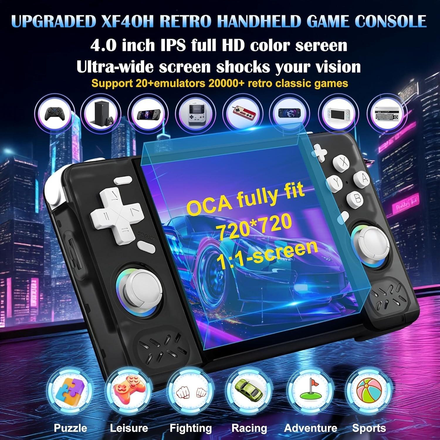 Xf40h Retro Handheld Gaming Console, WiFi Multiplayer, Hall Effect Switch Buttons, 2.4g Wireless Controller, 18000+ Classic Games, 4000mah Battery