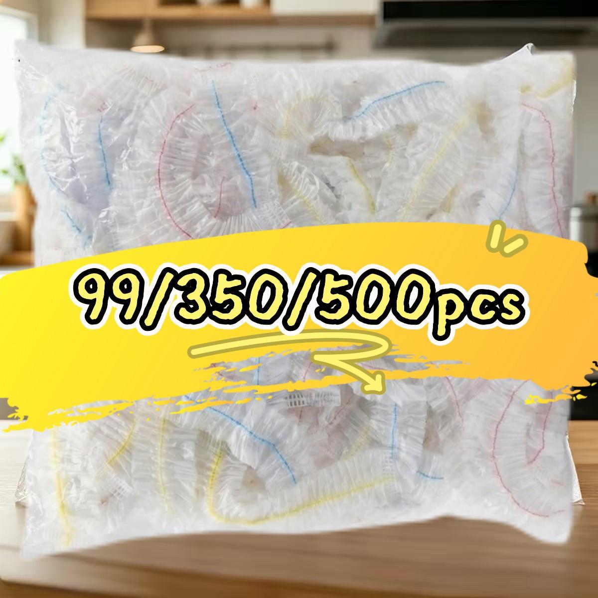 99/350/500 Disposable Food-Grade Cling Wrap and Multi-Function Food Cover Sets, Elastic and Durable Covers for Leftover Storage, Refrigerator and Table Dustproof, Large Capacity, Easy-To-Use No-Tear Film for Home Kitchen