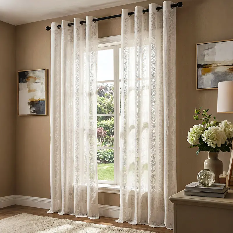 French Country Vertical Striped Sheer Mesh Curtains - Translucent, Lightweight, Privacy-Safe for Living Room, Bedroom - High-End Lace Curtains for Wholesale