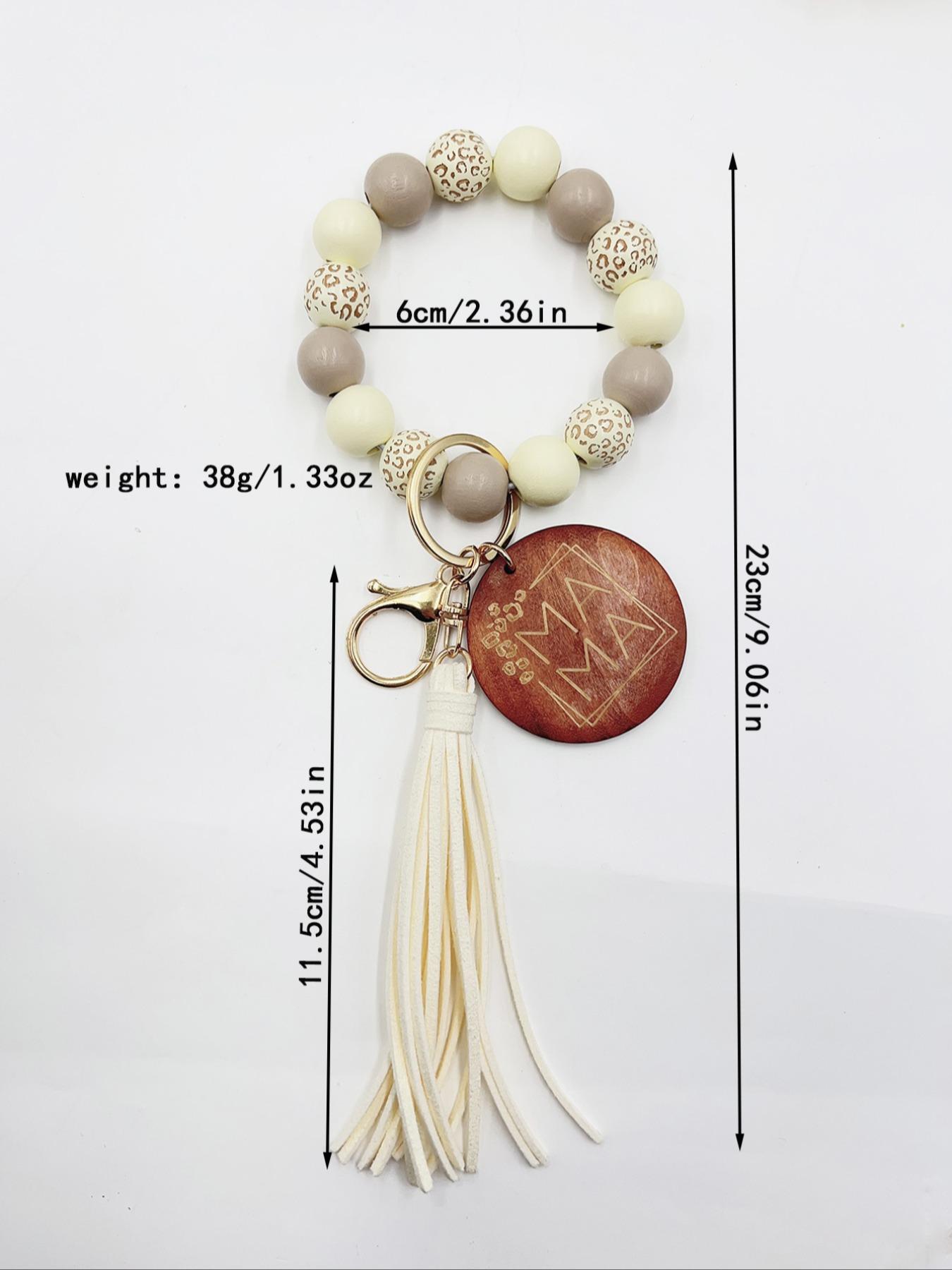 Unisex Colorblock Beaded & Tassel Decor Keychain, Boho Style Wristlet Keychain for Women & Men, Cute Accessories for Birthday Gift, Beaded Wristlet Keychain