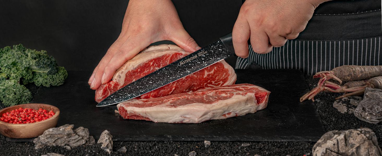 Astercook 6 Piece Kitchen Knife Set, High Carbon German Stainless Steel Knife Set, Super Sharp, Dishwasher Safe Block Cooking Cutting