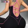 Women's Seamless High Elastic Jumpsuit, Sleeveless Criss Cross Back Design, Sporty Style for All Seasons, Comfortable Yoga & Outdoor Wear