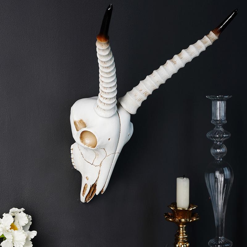 Resin Animal Skull Wall Decor Figurine Ornament, Realistic Sheep Head Bone Hanging Decoration for Ramadan Festival Home Wall Art