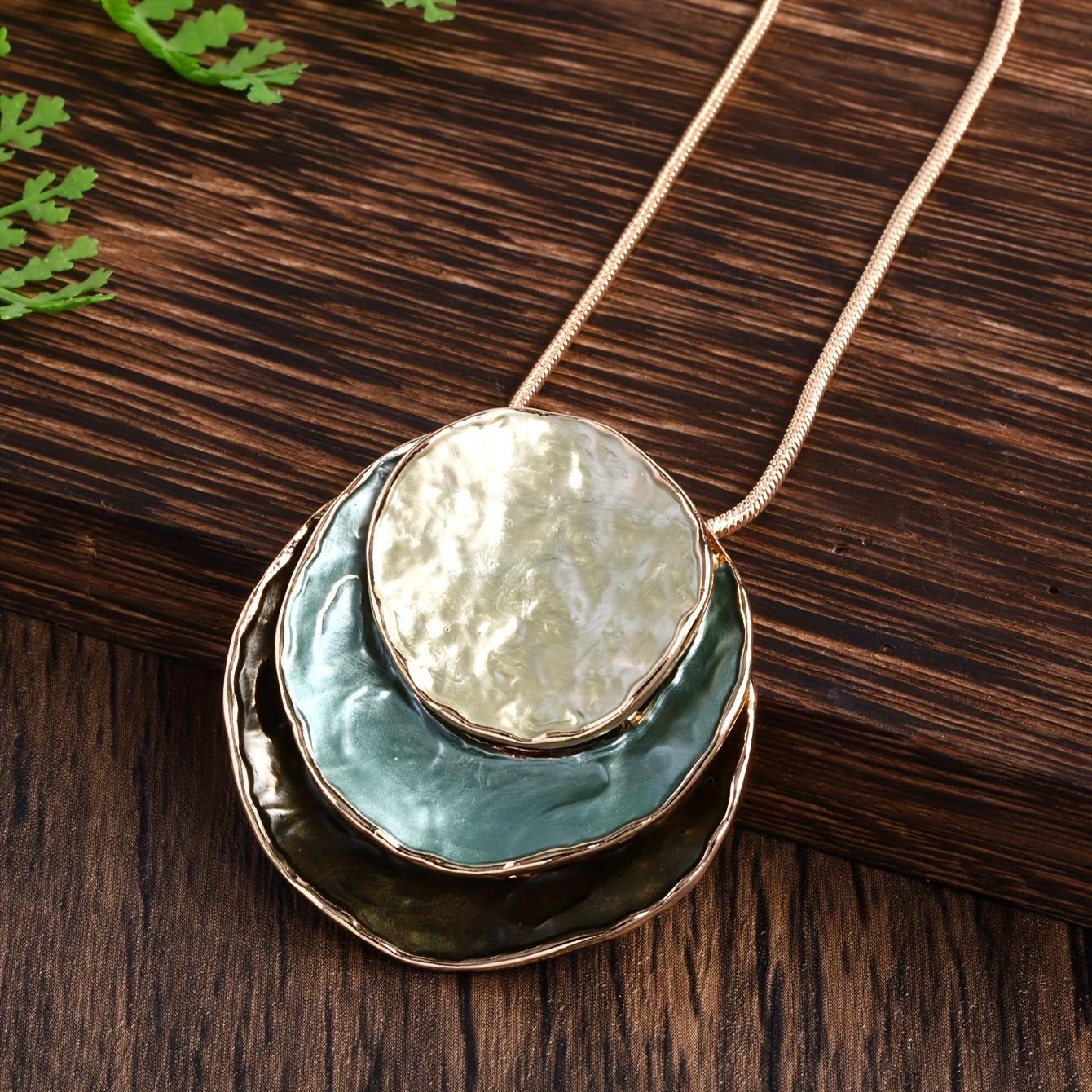 Boho 3-Layer Round Zinc Alloy Enamel Jewelry Set, Necklace & Earrings for Women