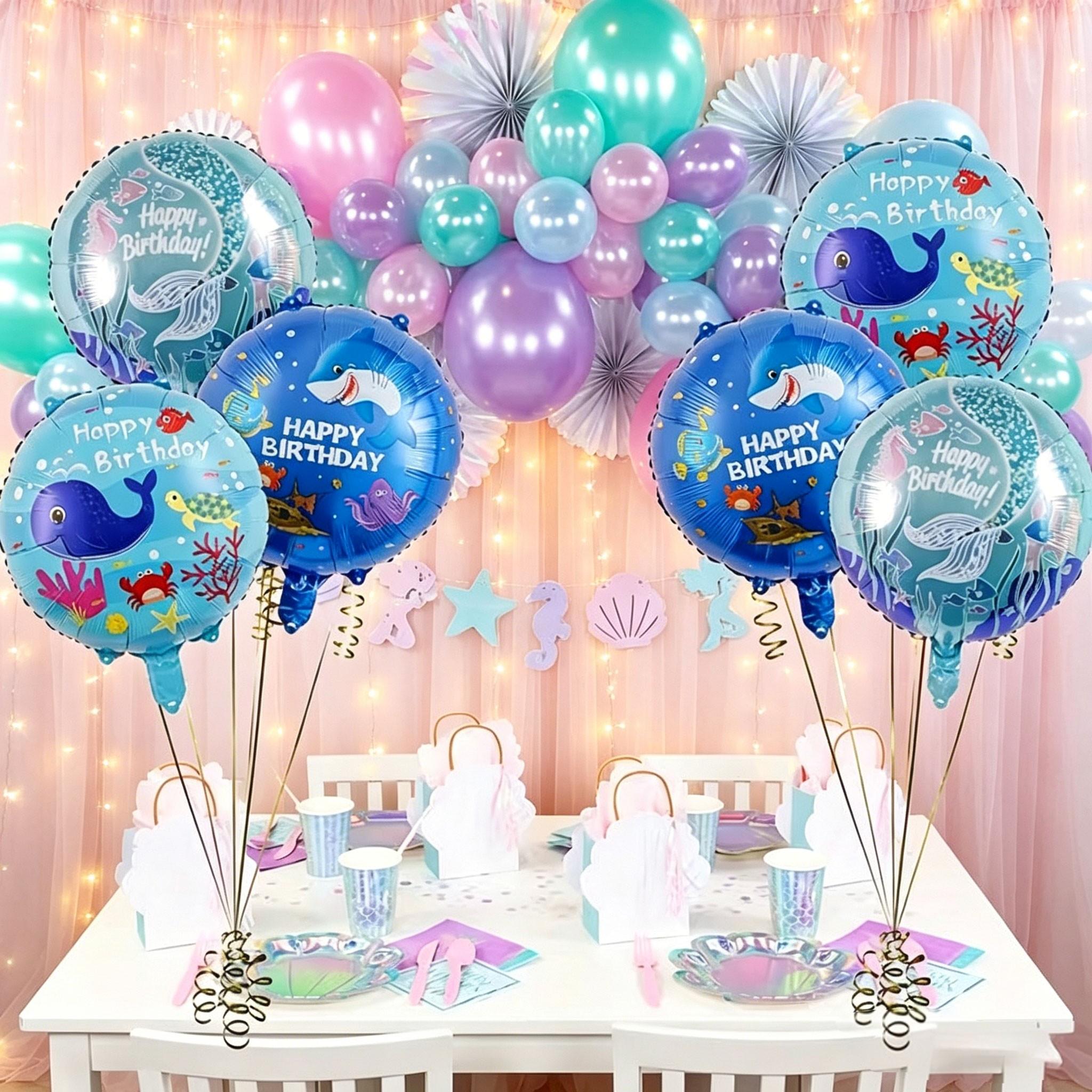 8-Piece Ocean Theme Birthday Balloons, Mermaid Tail, Shark, Whale Balloons, Party Decor, Pool Party, School Event, Aquarium Opening