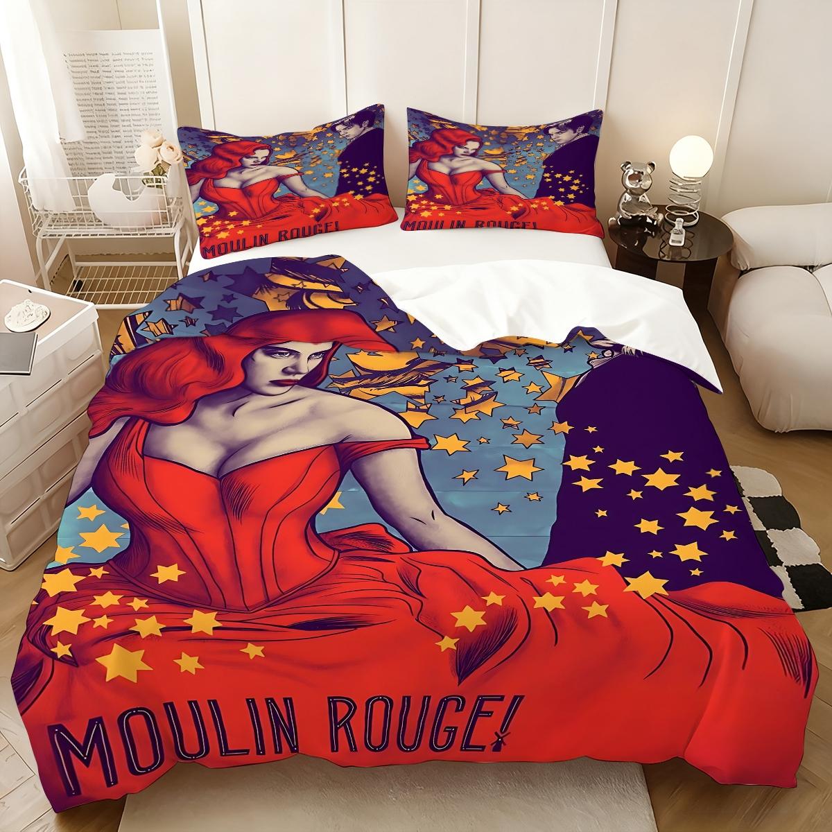 3Pcs,Moulin Rouge brainstorm  three-piece bedding set, soft, comfortable and skin-friendly, universal in all seasons, bedding set, no pillow core, no quilt core, suitable for bedrooms, guest rooms - (1 quilt cover + 2 pillowcases)