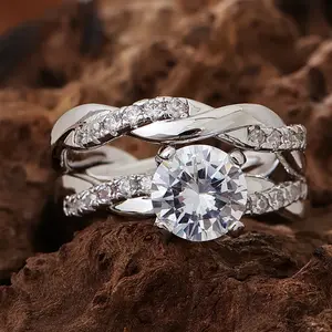 Twisted Band Wedding Ring Sets for Couples, Elegant 4-Prong Solitaire Promise Ring, Husband and Wife Gifts