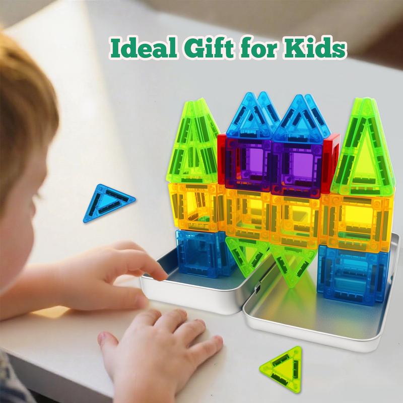 24/40PCS Mini Magnetic Building Blocks, Magnetic Tiles Stacking Toys, Creative STEM Construction Set with Iron Storage Box, Travel-Size On-the-Go Magnet Toys, House Building Kit for Boys Girls Ages 3+