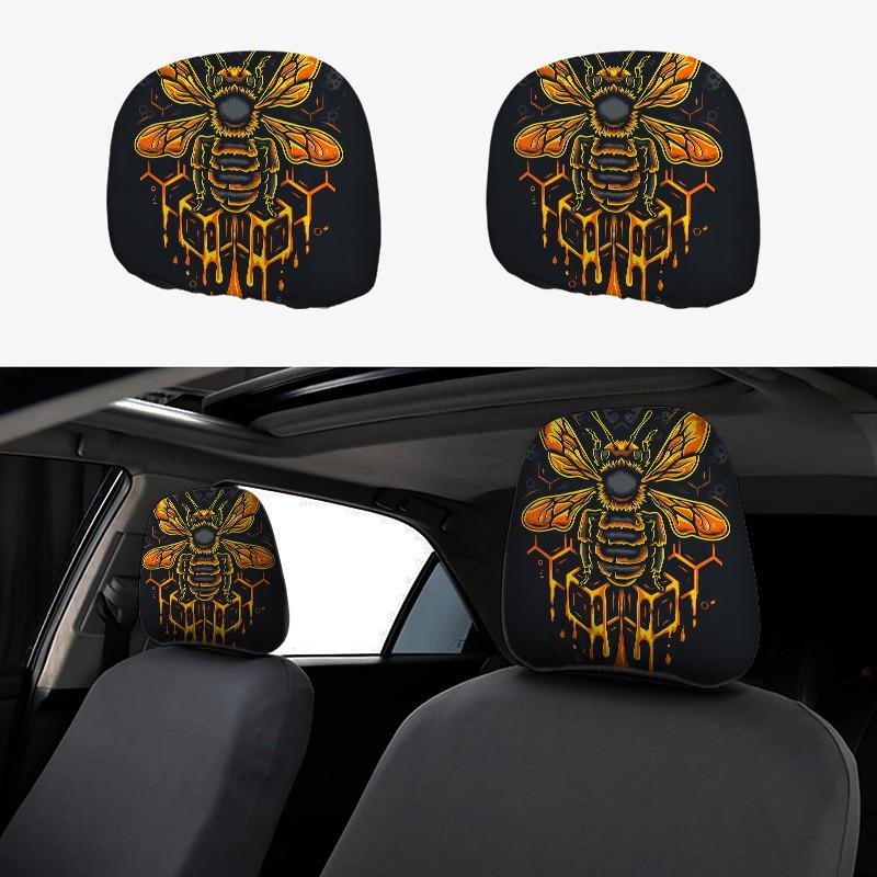 2pcs 11x10.2 inch Bee Pattern Car headrest covers, Car seat decorative, Universal,easy to install,durable car interior seat accessories.Suitable for daily commutes and travel,these are ideal gifts for car enthusiasts,0112LYY