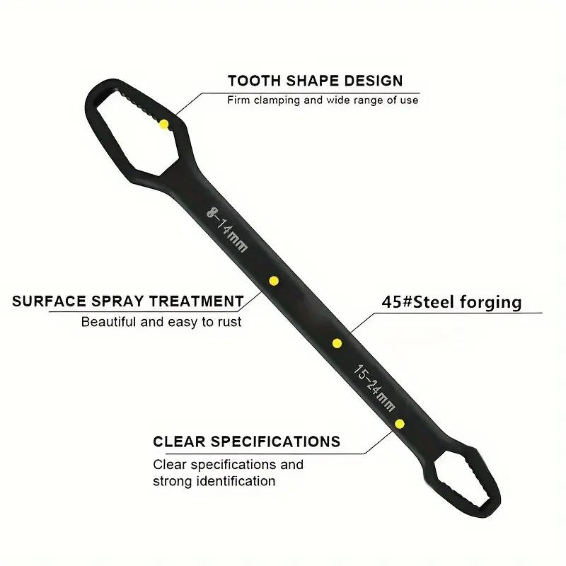 1pc8-24mm New Multi-functional Double Head Wrench Household Tools Universal Self-tightening Adjustable Special-shaped Wrench Portable Hand Tools Multipurpose Black 3.5mm Thick Torx Wrench, Adjustable Self-Tightening Dual-Head Spanner