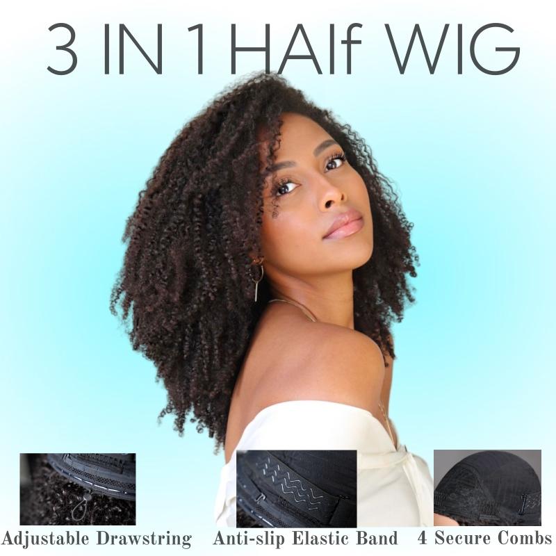 [20”Only $69] BANGJAZZ Kinky Curly Half Wig Human Hair Ready To Wear Glueless Short Curly Wigs Human Hair Upgraded Drawstring Cap 200% Density Wigs for Women Beginner Friendly #FallFreshness