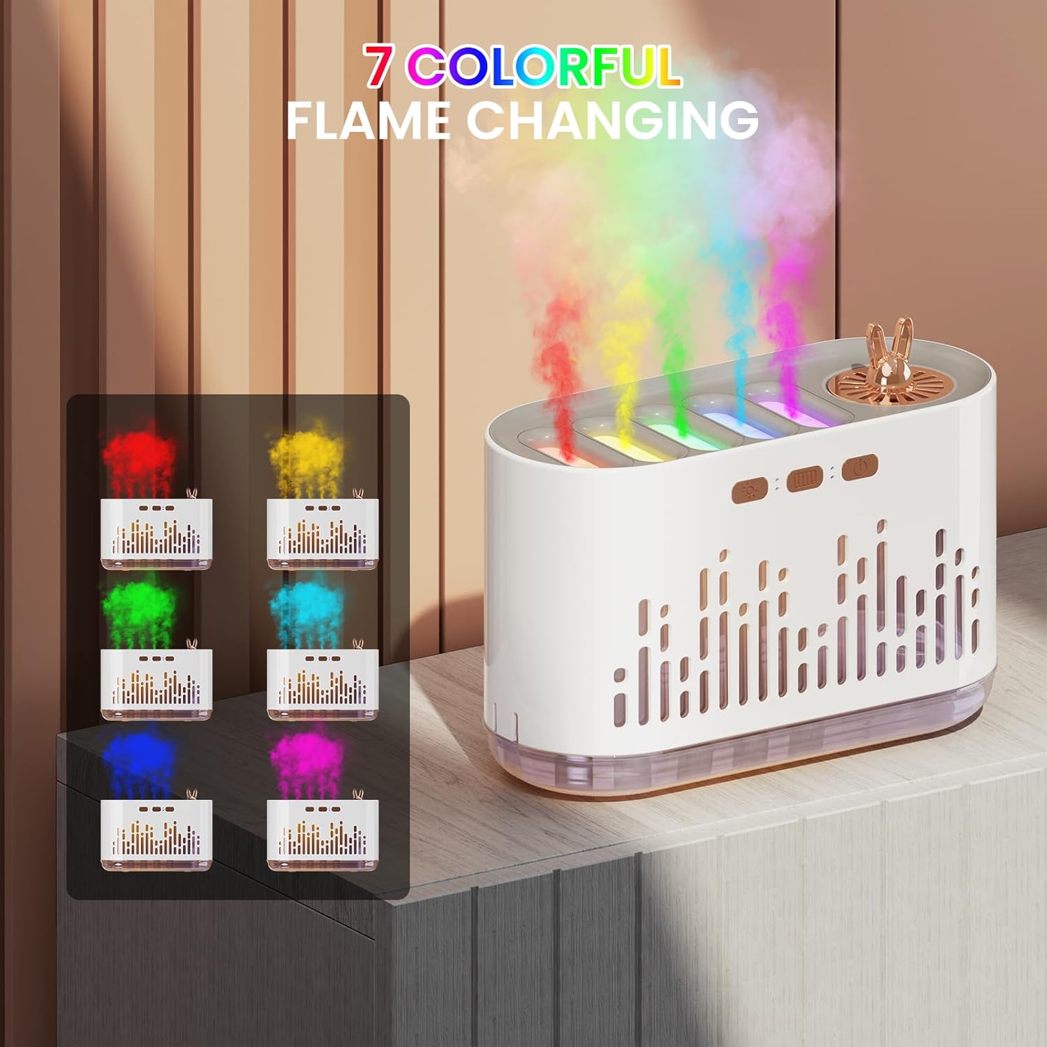 Music Sensor Humidifier Diffuser with Colored Flame and Sound Spray, 700ml, USB Powered Humidifier, with Aromatherapy Essential Oils, 7-Color LED Auto-Off, Timer, for Bedroom, Home Office, Fragrance Machine