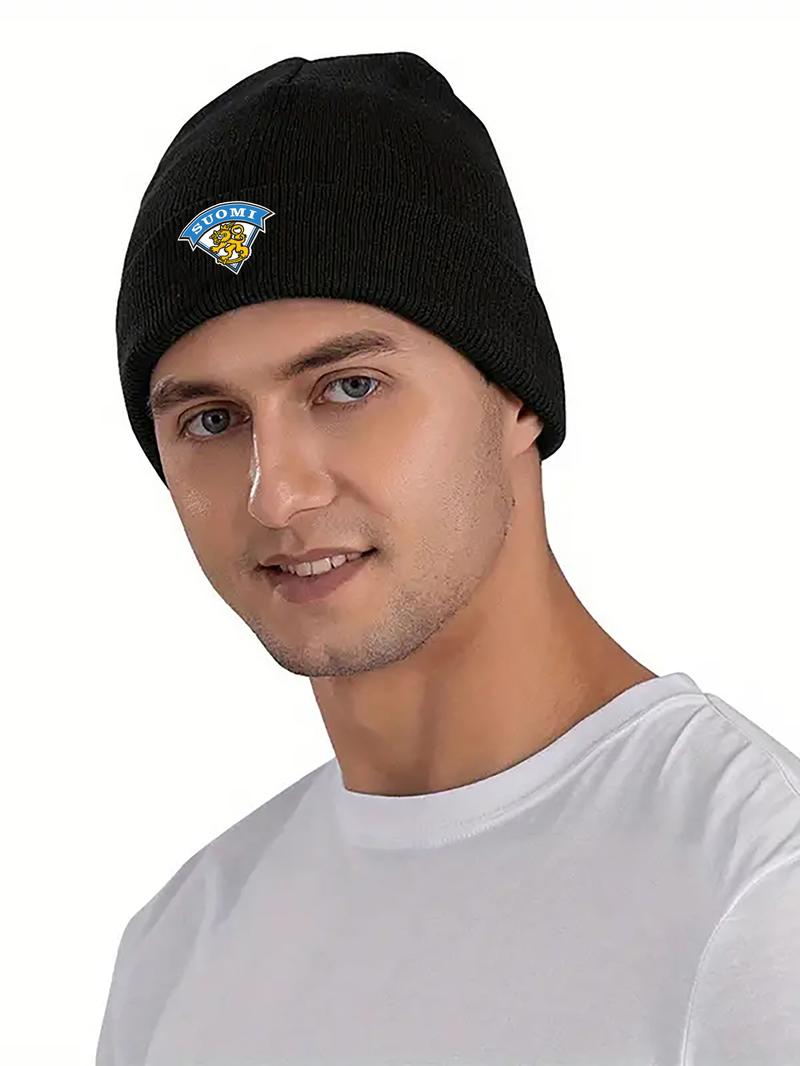 Winter Warm Knit Beanie Hat with Finnish Lion Emblem Print for Outdoor Sports Activities and Casual Wear Designed for Adults Winter Season Cold Weather Protection for Holiday Gifts Christmas and New Year Celebrations Winter Accessories