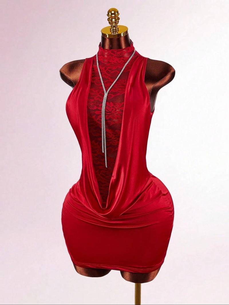 Sexy Lace Backless Cut Out Short Dress, Elegant Summer Fashion, Perfect for Parties and Events, Women's Casual Wear, Ball Party Dress