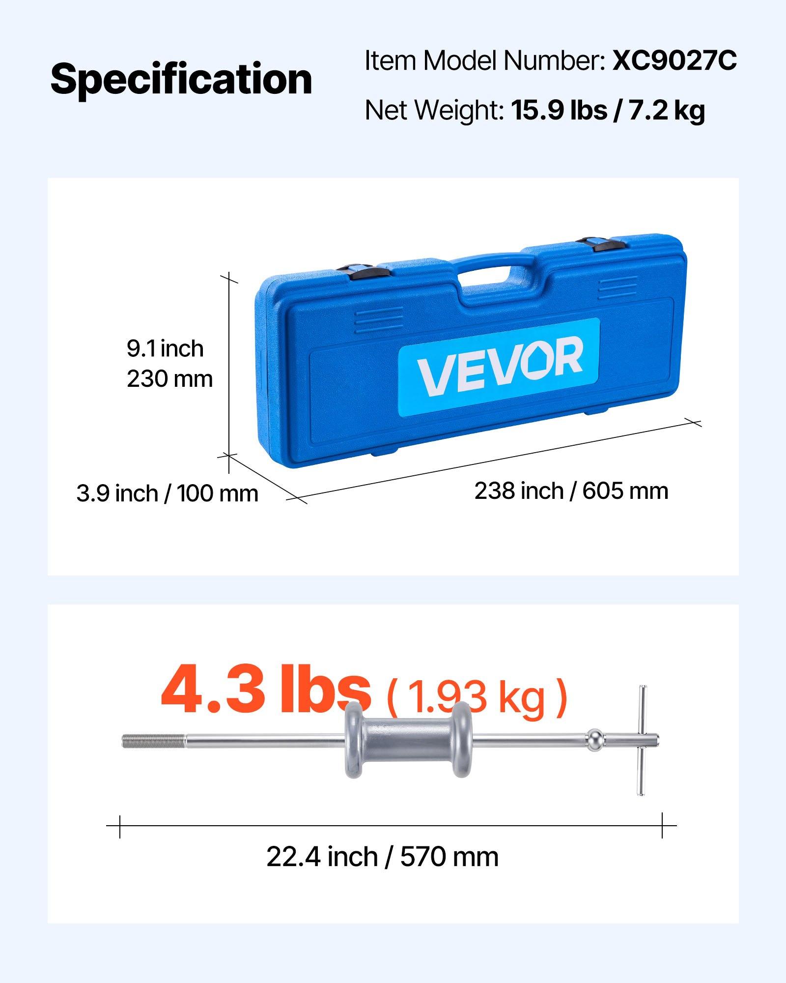 fathersdaygift  VEVOR 9-Way Slide Hammer Puller Set, 15PCS Front Wheel Hub Bearing Remover Rear Wheel Axle Hub Dent Shaft Puller Tool Kit, Axle Bearing Puller Tool Kit and Slide Hammer Remover Set with Carry Box