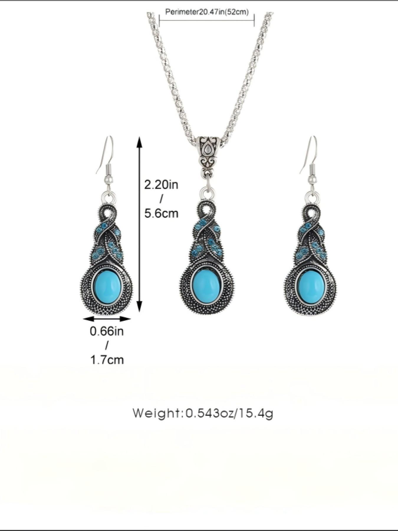 Turquoise Jewelry Set, Alloy Antique Silver Color, Vintage Bohemian Style, Women's Party Daily Commute, Holiday Gift, Teardrop Necklace Earrings Set