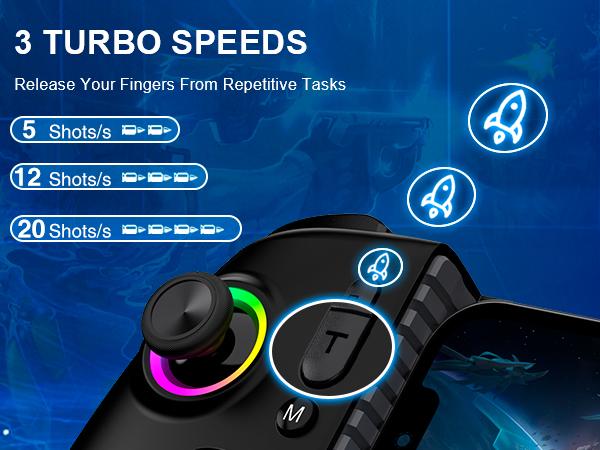 ESYWEN Mobile Gaming Controller, MC2 Phone Controller for iPhone/Android Handheld Gaming with Programmable/Hall Effect Joysticks & Analog Triggers/Adjustable Light/Turbo