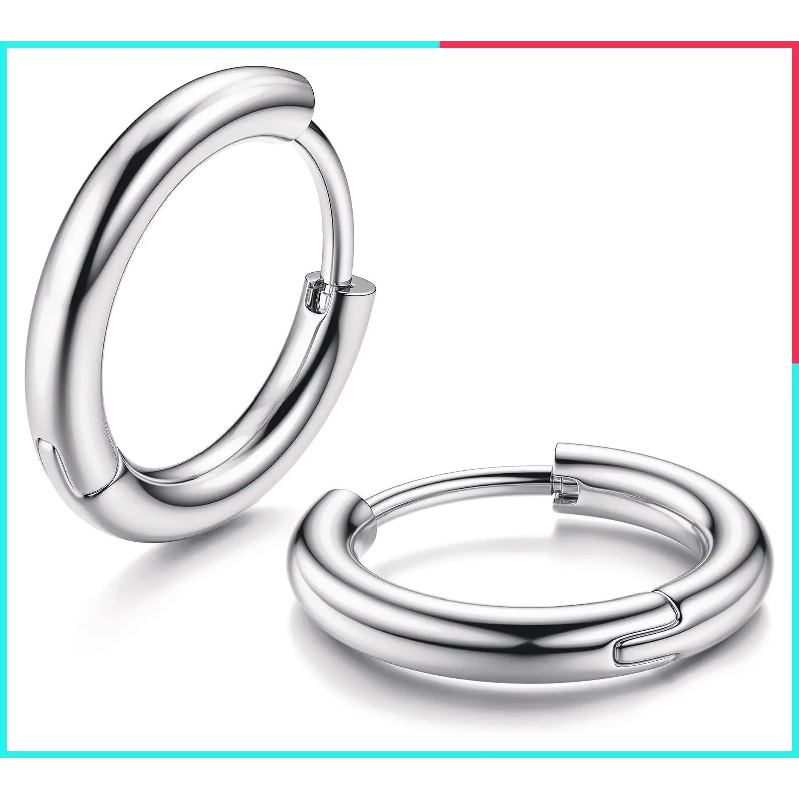 Solid Titanium Hoop Earrings Implant Grade Hypoallergenic Small Huggie Hinged Sleeper Cartilage Earrings for Women Men Silver Black 14K Gold Plated 8mm 10mm 12mm