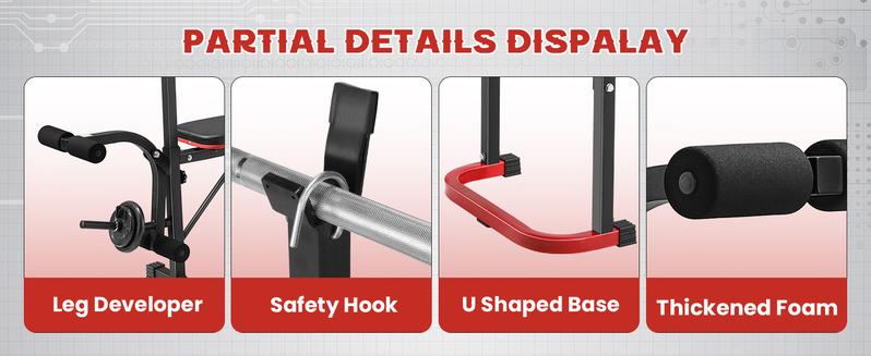 【TikTokShopBlackFriday】OPPSDECOR Adjustable Weight Bench Set with Leg Developer & Preacher Curl Pad, Full Body Workout Bench Press Set with Squat Rack for Home Gym Fitness, Standard Strength Training Bench