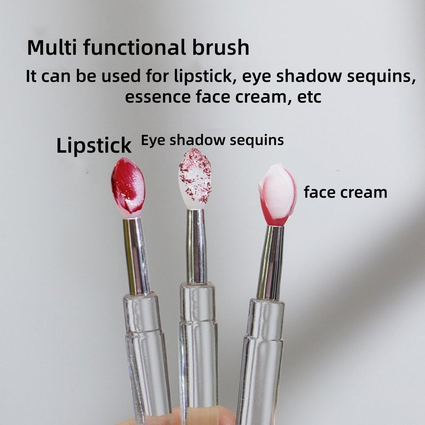 1pc silicone lip brush lipstick brush, dust-proof multi-function brush with cover, sequin eye shadow makeup brush, portable lip halo dye brush, lip mask lipstick brush, Eyeshadow Brush