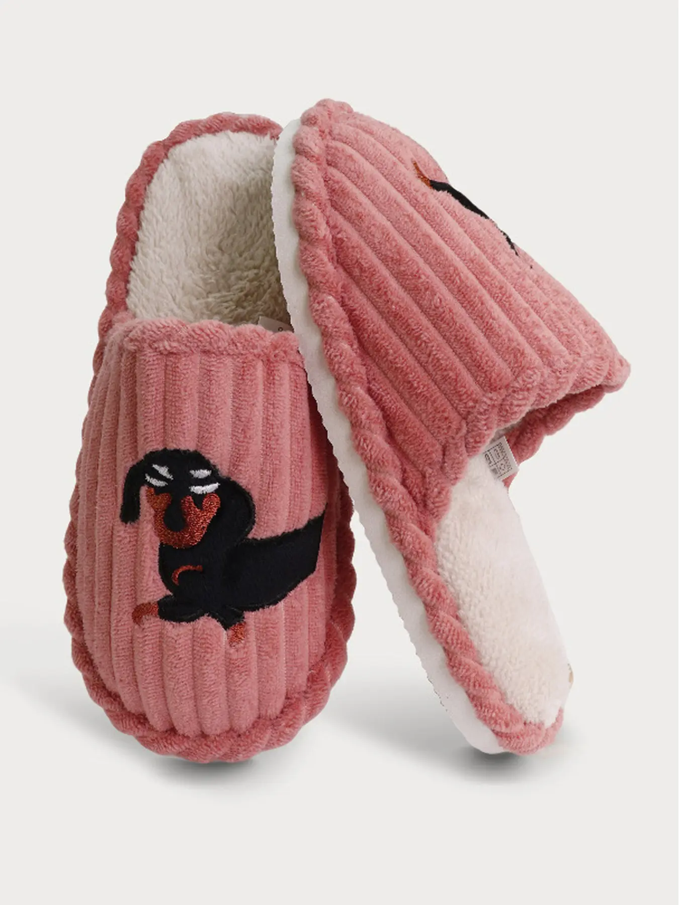 Women's Corduroy Closed Toe House Slippers Cute Dachshund Embroidery Warm Plush Lining Non-Slip Sole Indoor Bedroom Mules for Fall Winter
