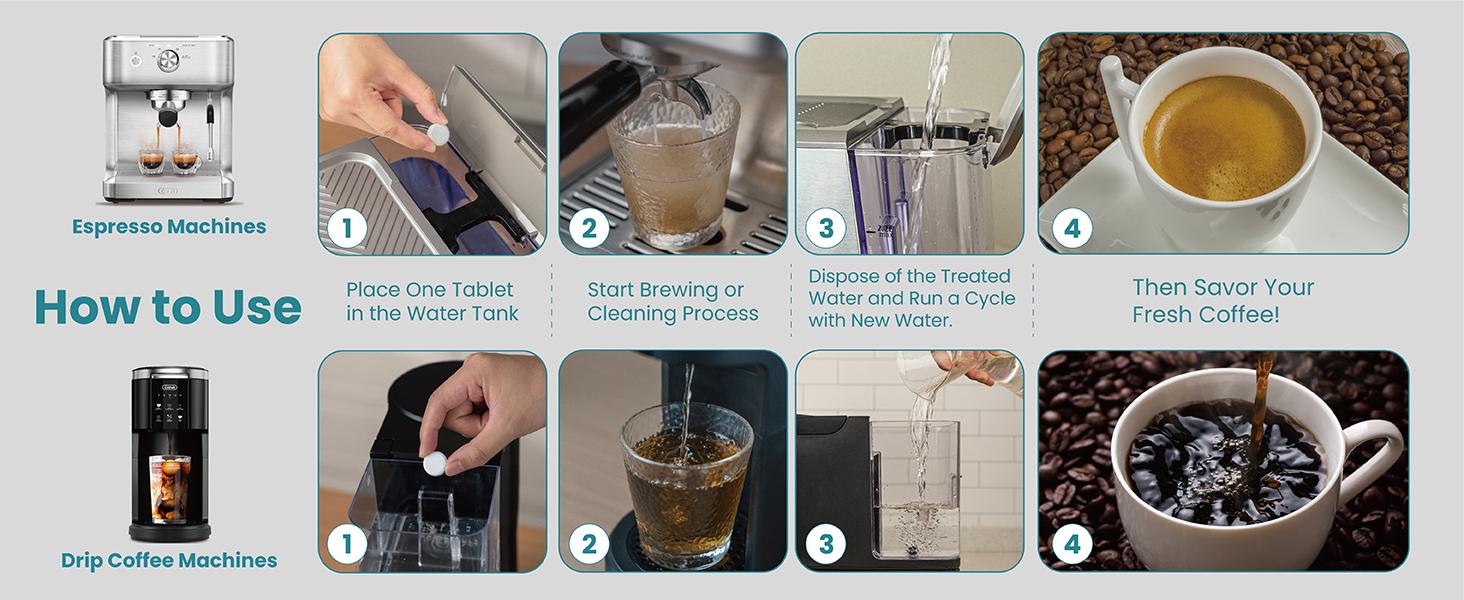 Gevi Coffee Maker Cleaner Tablets, 6 Uses & Individually Packed for Each Use, Organic Citric Acid Cleaner Descaler, Compatible with All Coffee Machines